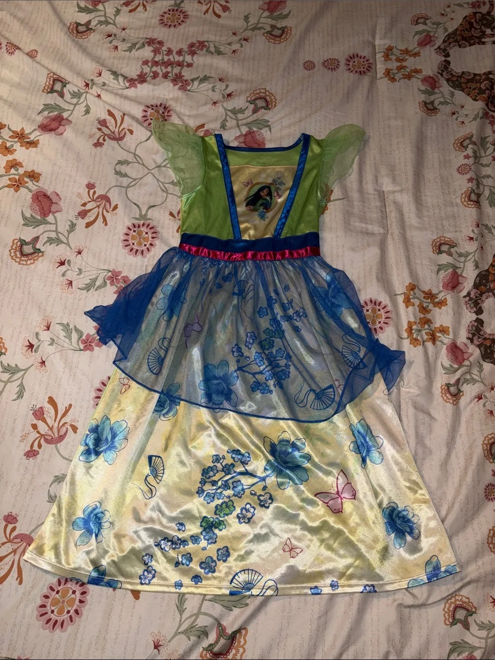 Disney Green and Blue Floral Princess Nightgown with Character Detail